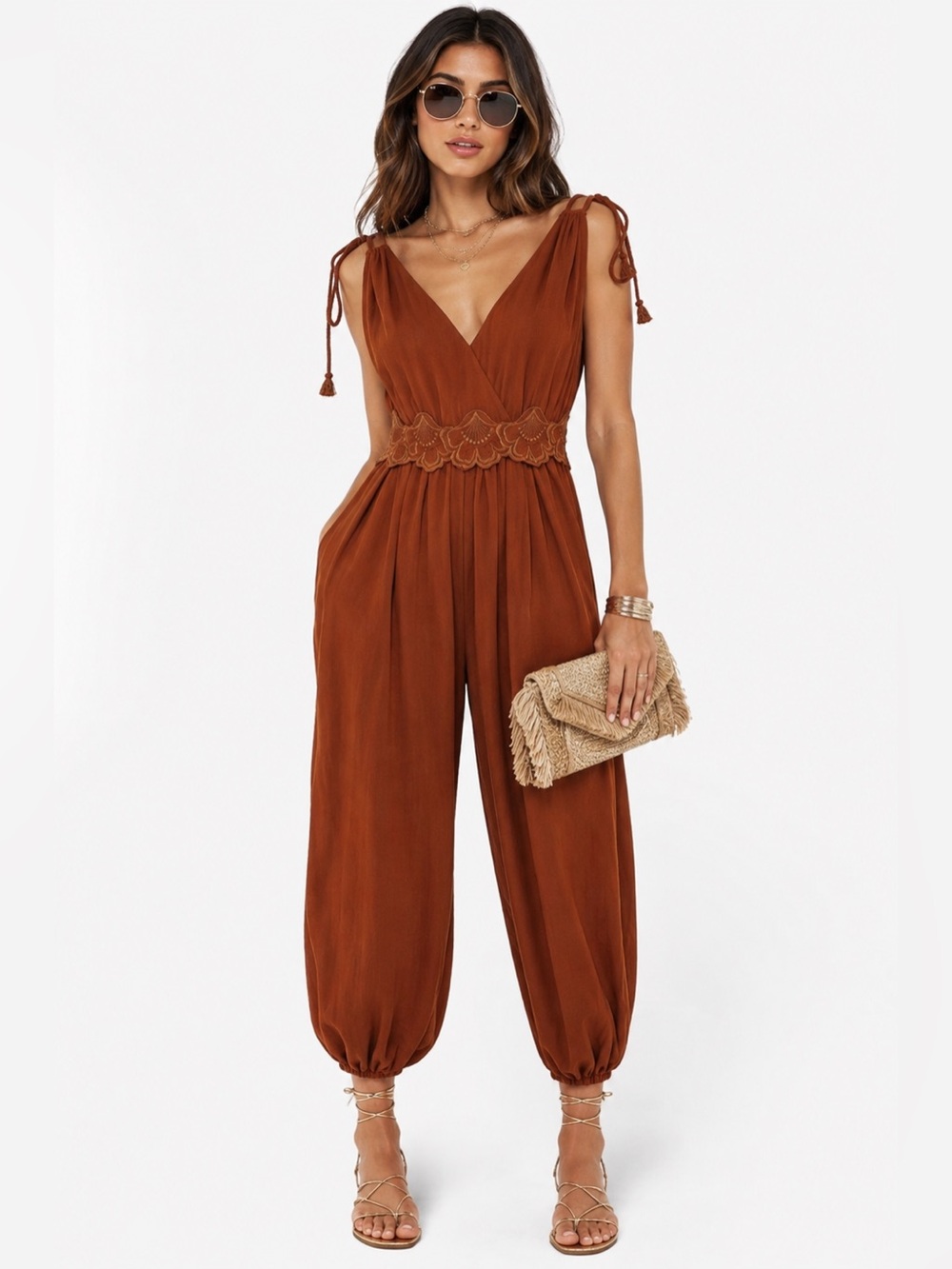 See by CHLOE Boho Chic Cotton Gauze Crochet Beach Summer Jumpsuit 42 US 10